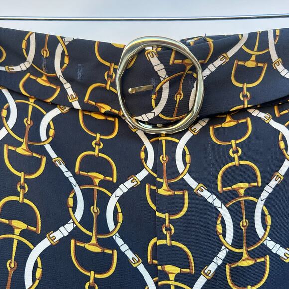 Zara Wide Leg Flare Belt Horsebit Chain Pattern Pants Festive Small High Rise - Picture 6 of 12